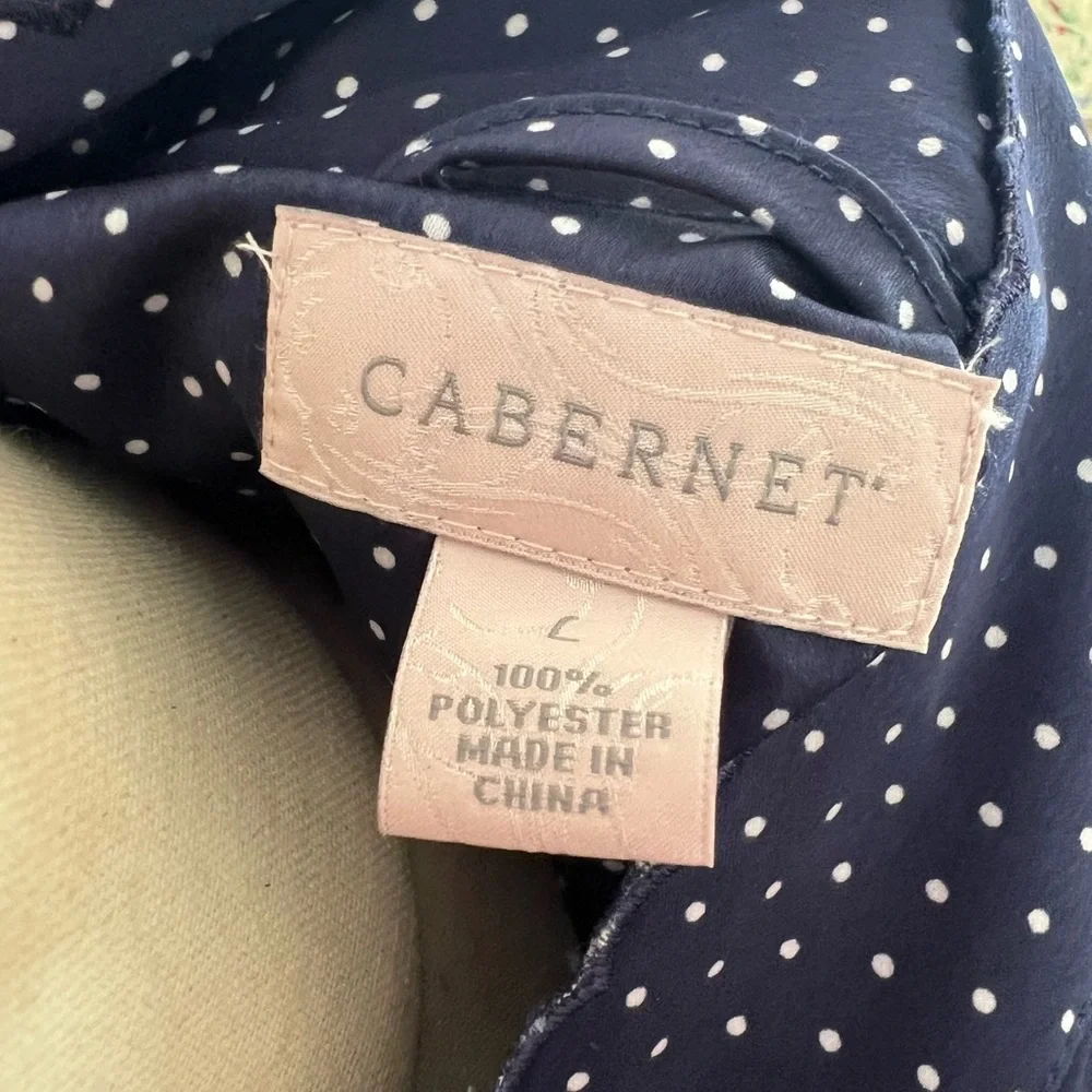 CABERNET Navy Polka Dot 3/4 Sleeve Short Belted Wrap Front Bathrobe